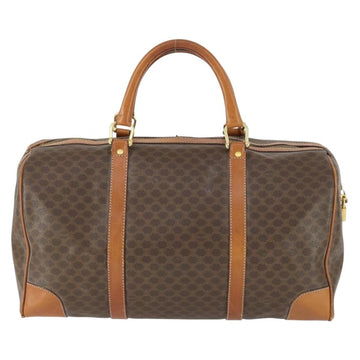 CELINE Macadam Canvas Boston Bag PVC Leather Brown Gold Auth ep12869 - 0