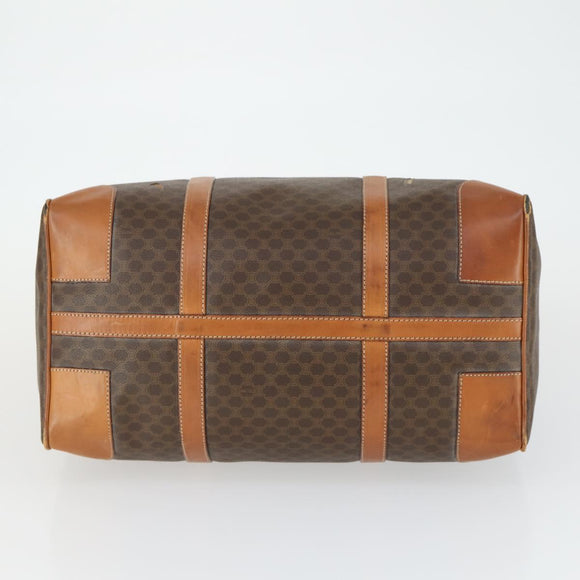 CELINE Macadam Canvas Boston Bag PVC Leather Brown Gold Auth ep12869