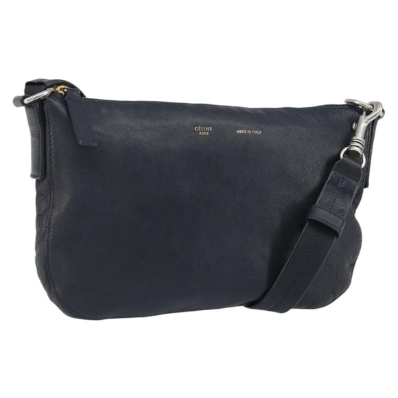 CELINE Shoulder Bag Leather Navy Gold Auth ep12870