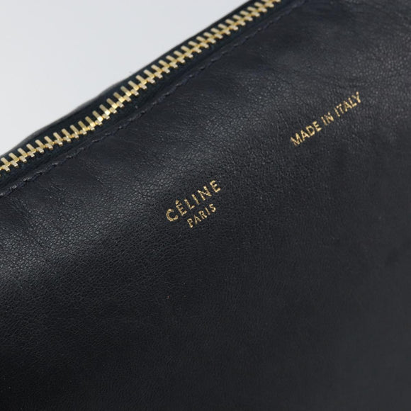 CELINE Shoulder Bag Leather Navy Gold Auth ep12870