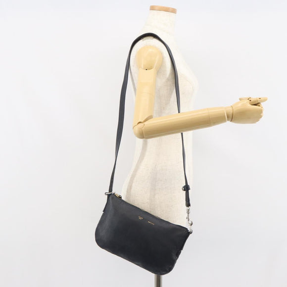 CELINE Shoulder Bag Leather Navy Gold Auth ep12870