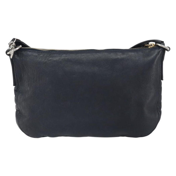 CELINE Shoulder Bag Leather Navy Gold Auth ep12870