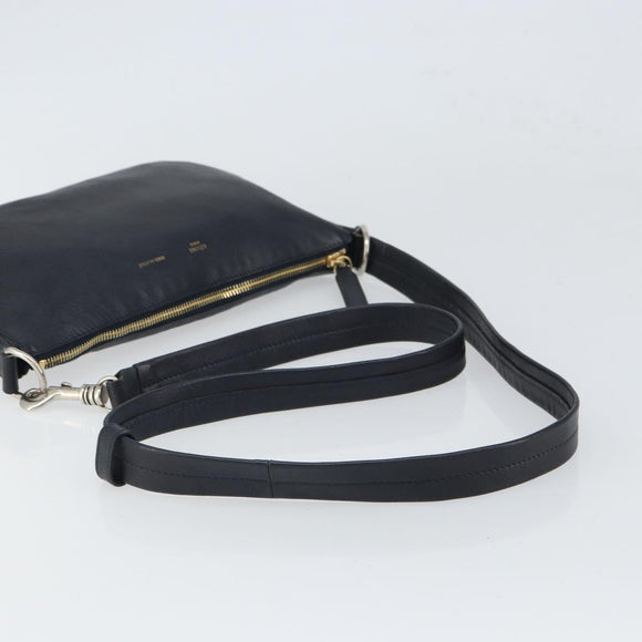CELINE Shoulder Bag Leather Navy Gold Auth ep12870