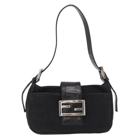 FENDI Hand Bag Nylon Black Silver Auth ep12875
