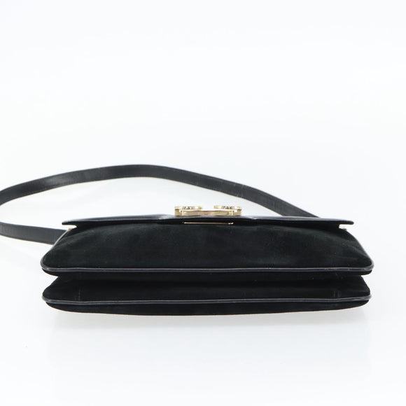 GUCCI Shoulder Bag Suede Black Gold Auth ep12880