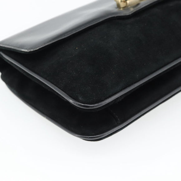 GUCCI Shoulder Bag Suede Black Gold Auth ep12880
