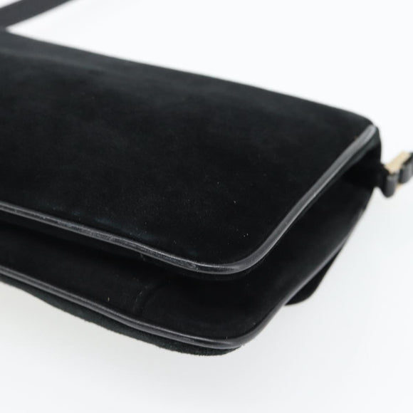 GUCCI Shoulder Bag Suede Black Gold Auth ep12880