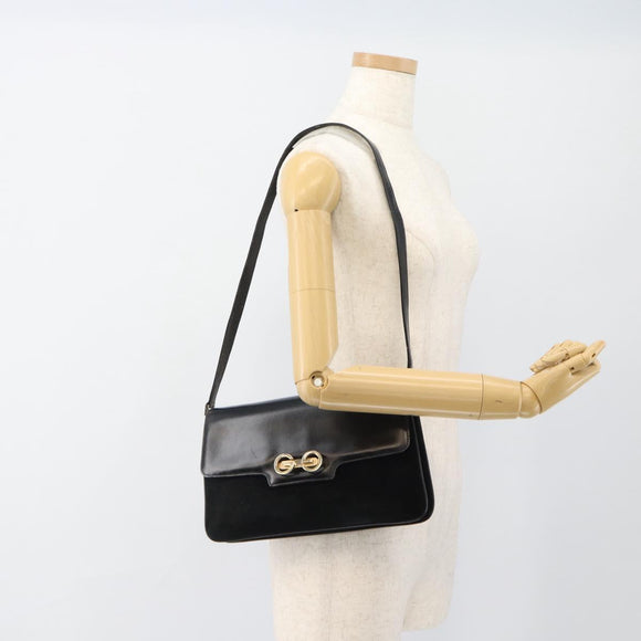 GUCCI Shoulder Bag Suede Black Gold Auth ep12880