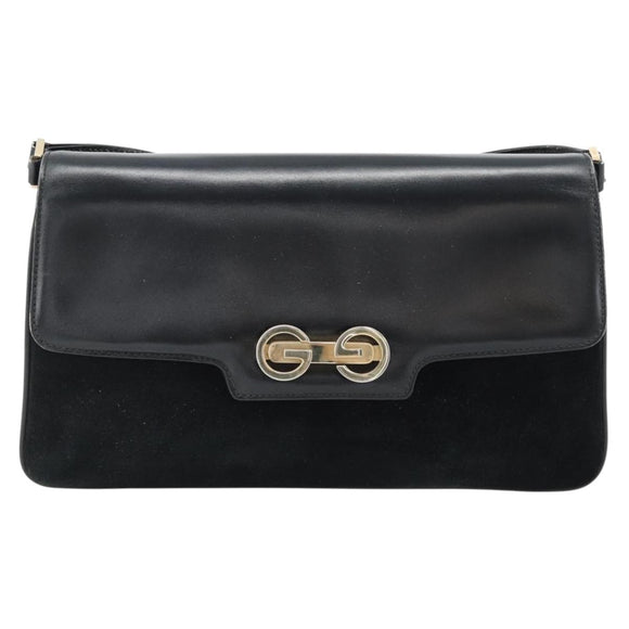 GUCCI Shoulder Bag Suede Black Gold Auth ep12880