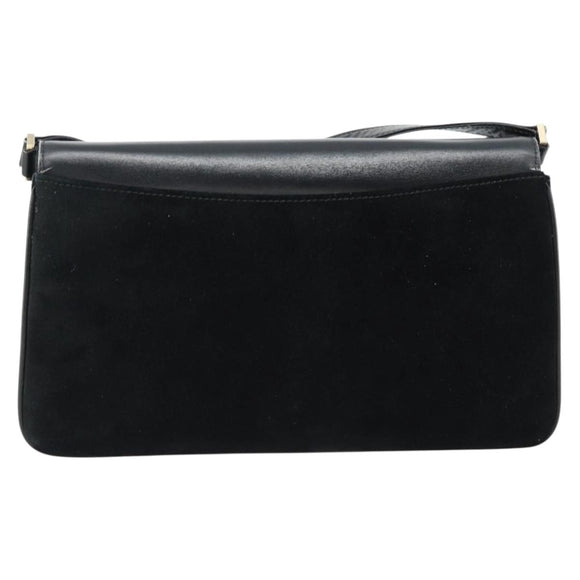 GUCCI Shoulder Bag Suede Black Gold Auth ep12880