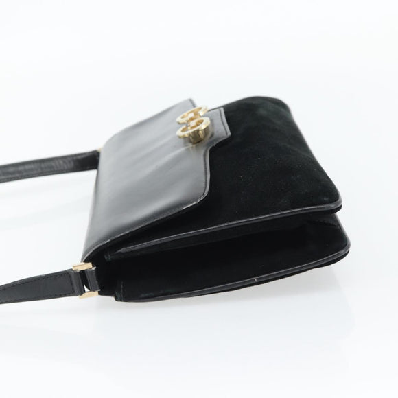 GUCCI Shoulder Bag Suede Black Gold Auth ep12880