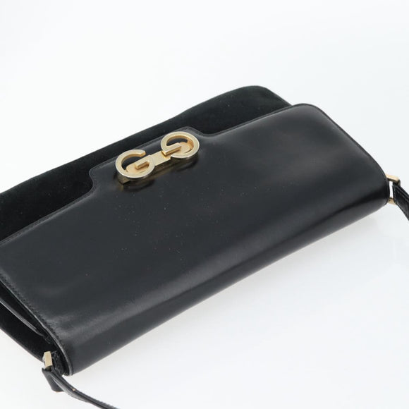 GUCCI Shoulder Bag Suede Black Gold Auth ep12880