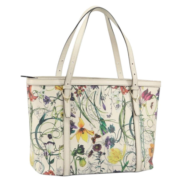 GUCCI Flora Tote Bag PVC White Gold 336776 Auth ep12889