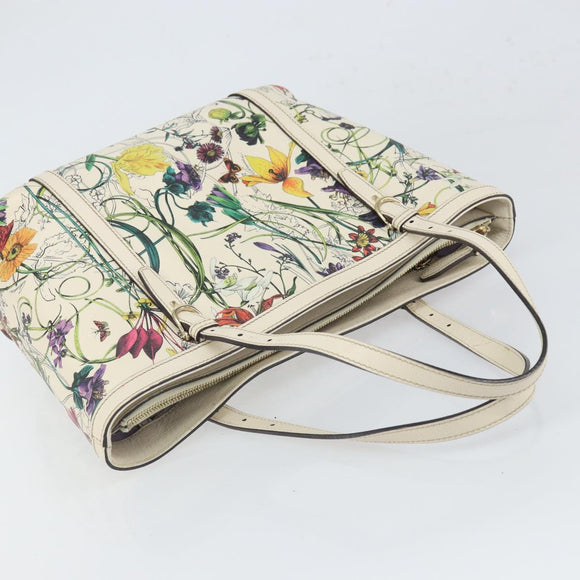 GUCCI Flora Tote Bag PVC White Gold 336776 Auth ep12889