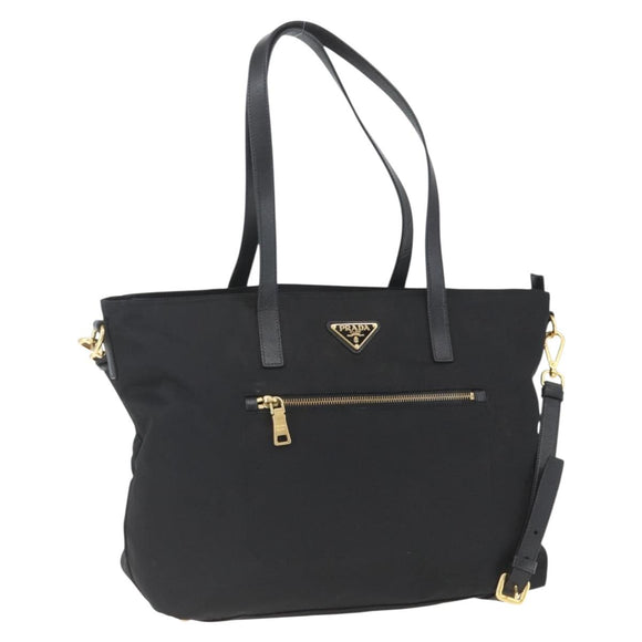 PRADA Tote Bag Nylon 2way Black Gold Auth ep12892