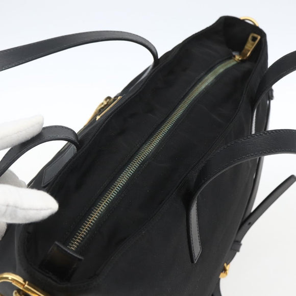 PRADA Tote Bag Nylon 2way Black Gold Auth ep12892