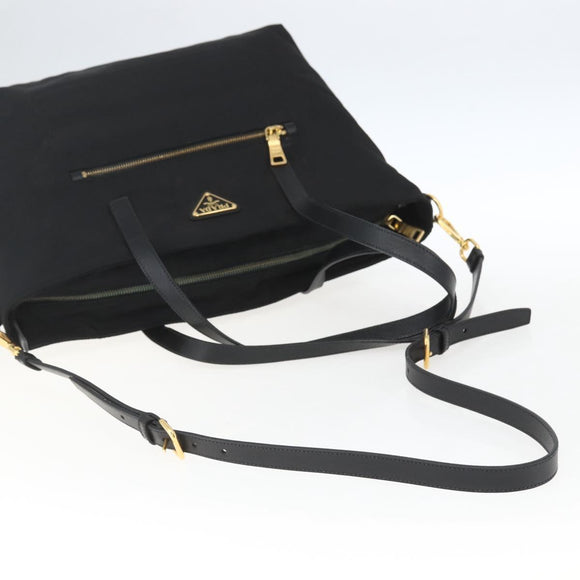 PRADA Tote Bag Nylon 2way Black Gold Auth ep12892