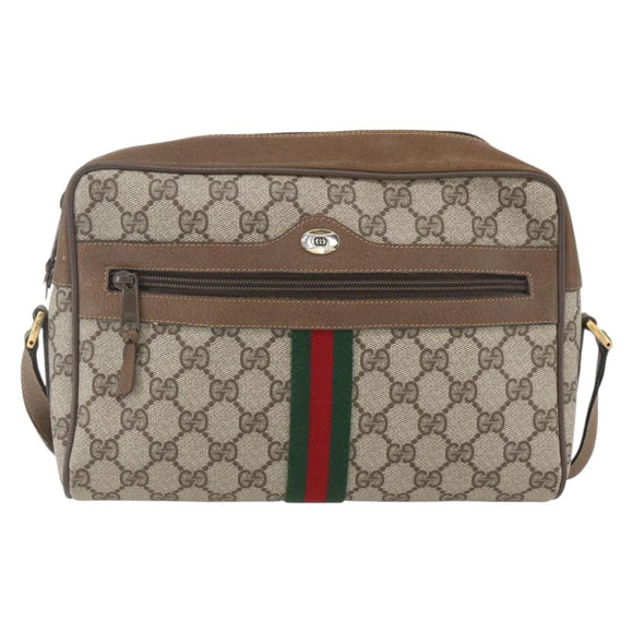 GUCCI GG Supreme Web Sherry Line Bag PVC Beige Gold 68 02 005 Auth ep12895