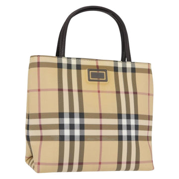 BURBERRY Nova Check Hand Bag PVC Beige Silver Auth ep12901