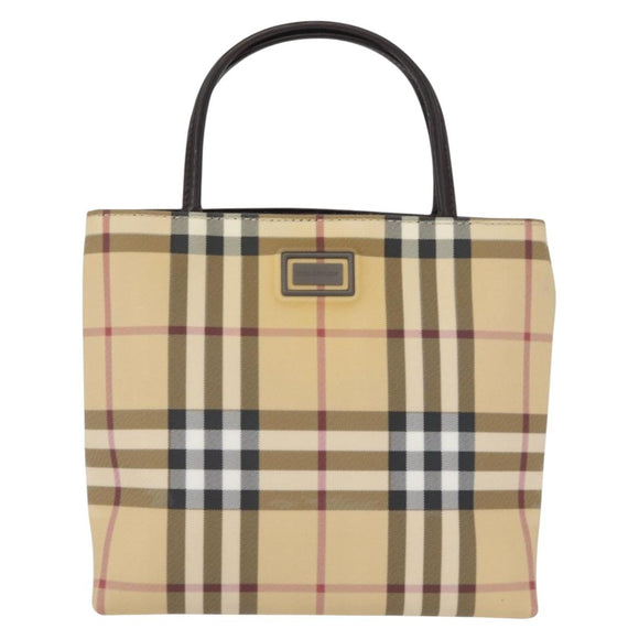 BURBERRY Nova Check Hand Bag PVC Beige Silver Auth ep12901
