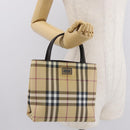 BURBERRY Nova Check Hand Bag PVC Beige Silver Auth ep12901-21