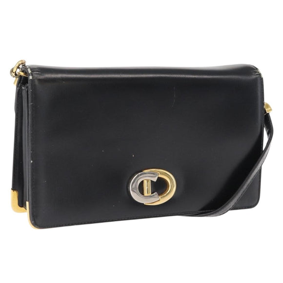 Christian Dior Shoulder Bag Leather Black Gold Auth ep12905