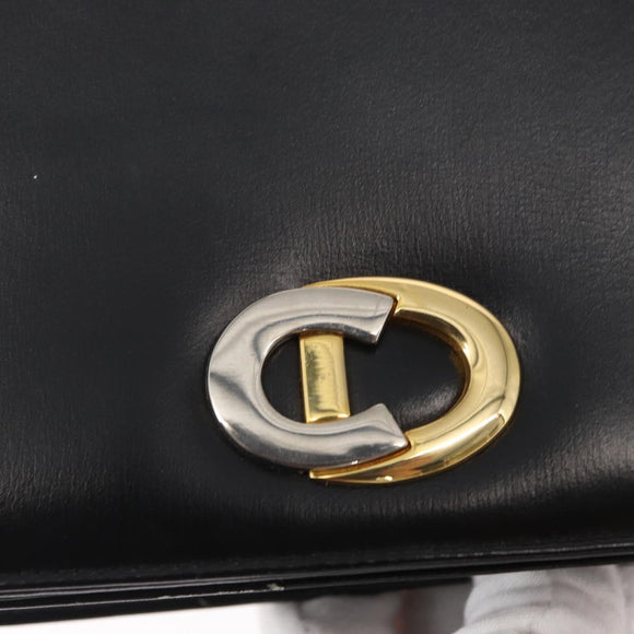 Christian Dior Shoulder Bag Leather Black Gold Auth ep12905
