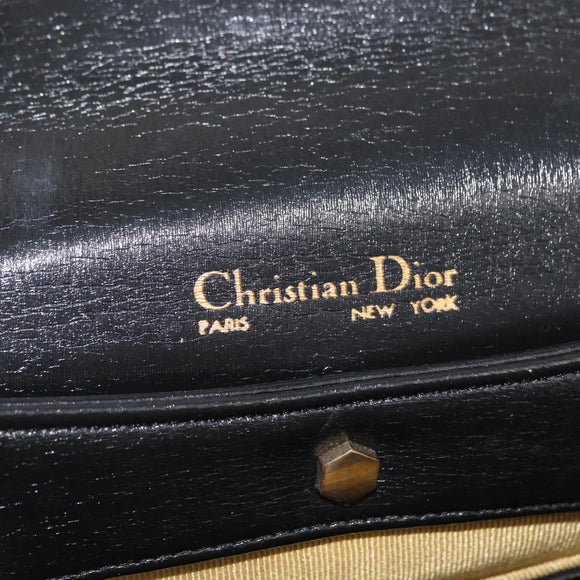 Christian Dior Shoulder Bag Leather Black Gold Auth ep12905