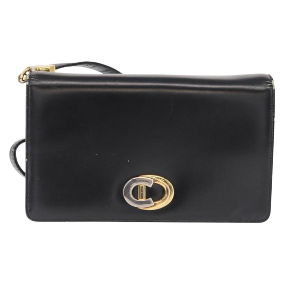 Christian Dior Shoulder Bag Leather Black Gold Auth ep12905