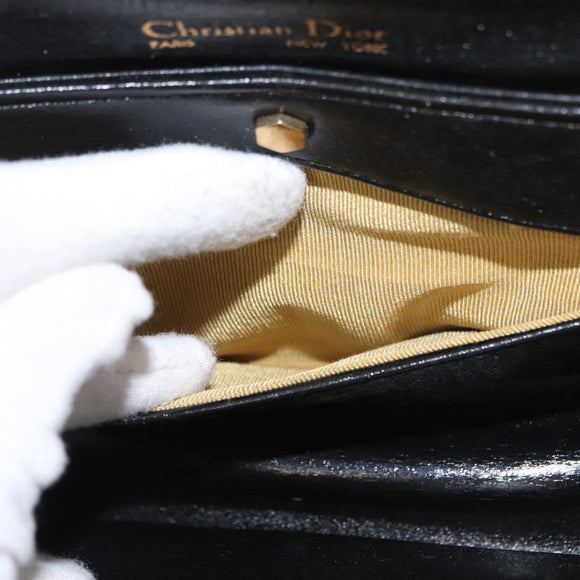 Christian Dior Shoulder Bag Leather Black Gold Auth ep12905