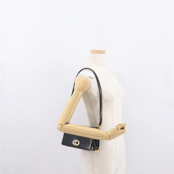 Christian Dior Shoulder Bag Leather Black Gold Auth ep12905