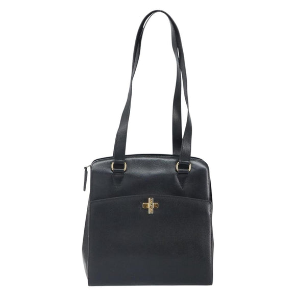 CELINE Tote Bag Leather Black Gold Auth ep12909