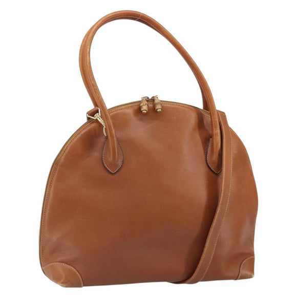 GUCCI Hand Bag Leather 2way Brown Gold Auth ep12910