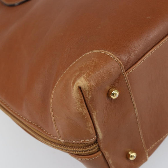 GUCCI Hand Bag Leather 2way Brown Gold Auth ep12910