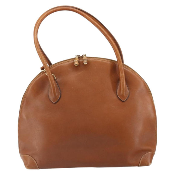 GUCCI Hand Bag Leather 2way Brown Gold Auth ep12910