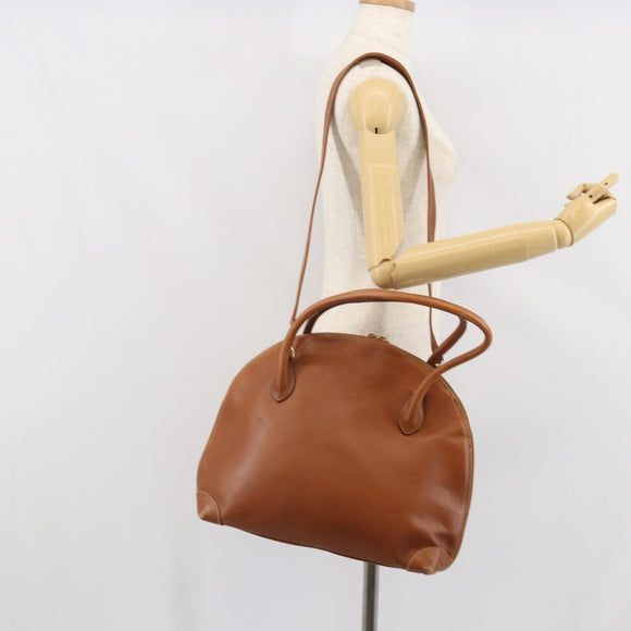 GUCCI Hand Bag Leather 2way Brown Gold Auth ep12910