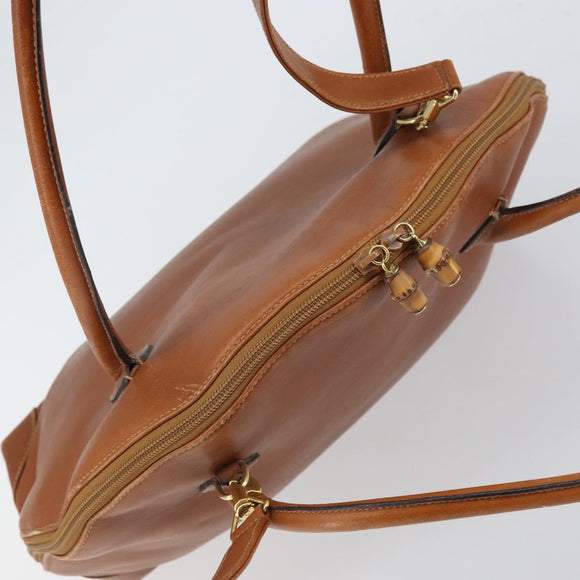 GUCCI Hand Bag Leather 2way Brown Gold Auth ep12910