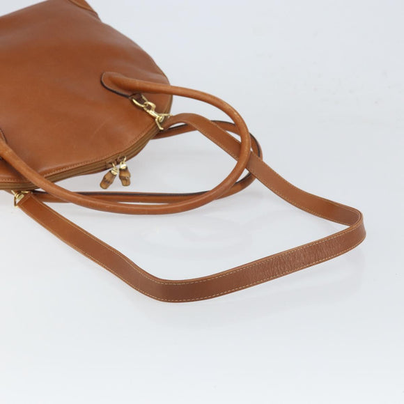 GUCCI Hand Bag Leather 2way Brown Gold Auth ep12910