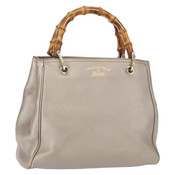 GUCCI Bamboo Hand Bag Leather Silver Gold 336032 Auth ep12914