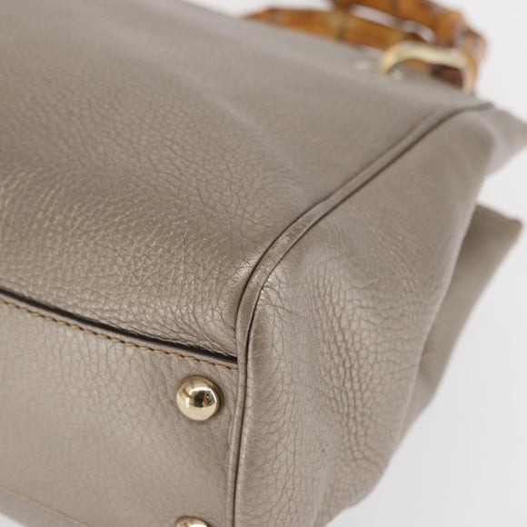 GUCCI Bamboo Hand Bag Leather Silver Gold 336032 Auth ep12914