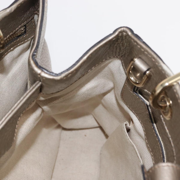 GUCCI Bamboo Hand Bag Leather Silver Gold 336032 Auth ep12914