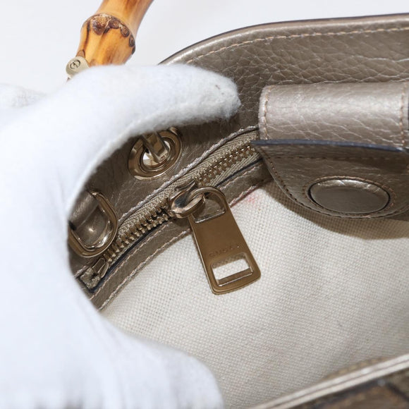 GUCCI Bamboo Hand Bag Leather Silver Gold 336032 Auth ep12914