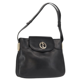 GUCCI Shoulder Bag Leather Black Gold Auth ep12917