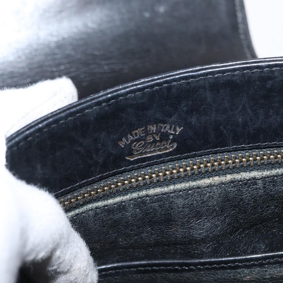 GUCCI Shoulder Bag Leather Black Gold Auth ep12917