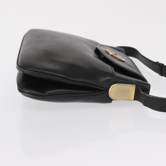 GUCCI Shoulder Bag Leather Black Gold Auth ep12917