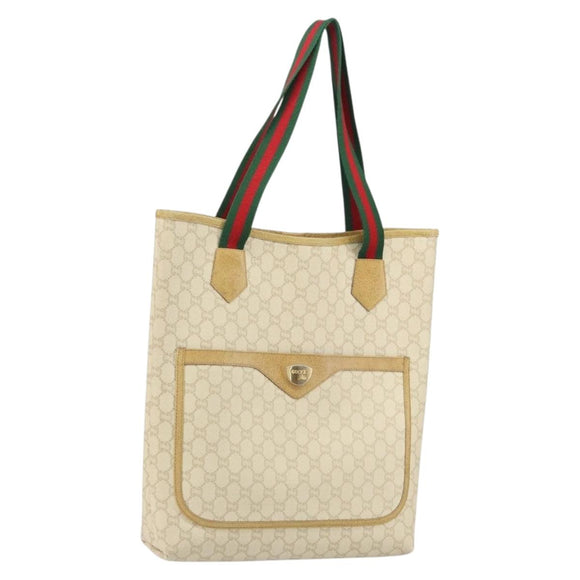 GUCCI GG Plus Supreme Web Sherry Line Tote Bag PVC White Auth ep12927