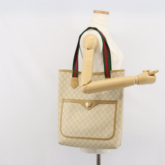 GUCCI GG Plus Supreme Web Sherry Line Tote Bag PVC White Auth ep12927
