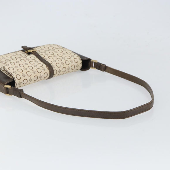 CELINE C Macadam Canvas Shoulder Bag Beige Gold Auth ep12930