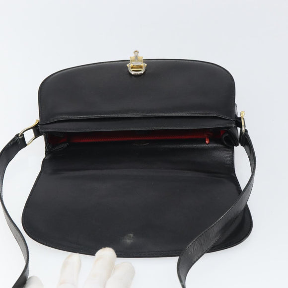 GUCCI Shoulder Bag Leather Black Gold Auth ep12931