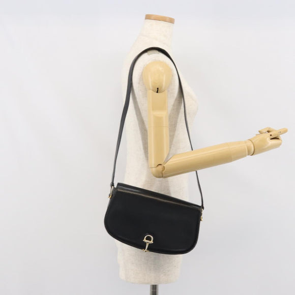 GUCCI Shoulder Bag Leather Black Gold Auth ep12931